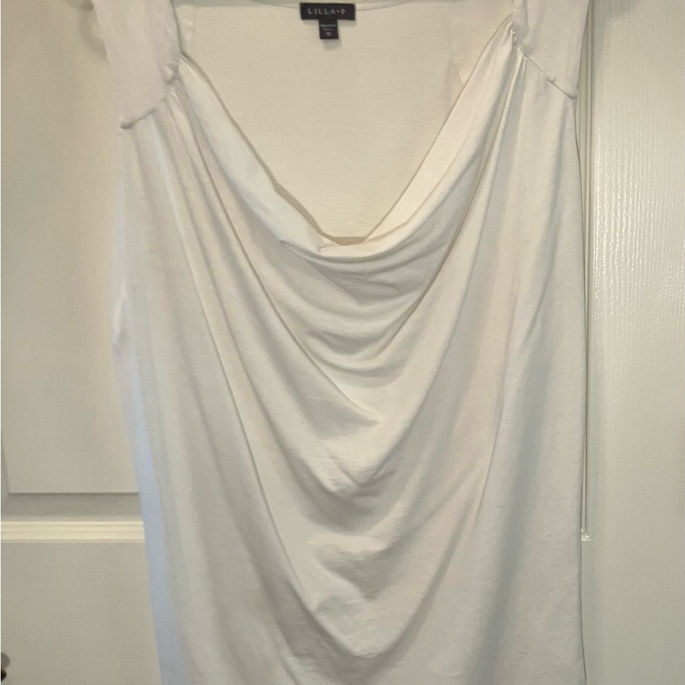 Lilla P White Draped Cowl Neck Tank Top | Women’s Medium | 100% Peruvian Cotton
